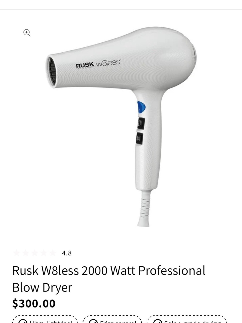 Rusk W8less 2000 Watt Professional Blow Dryer